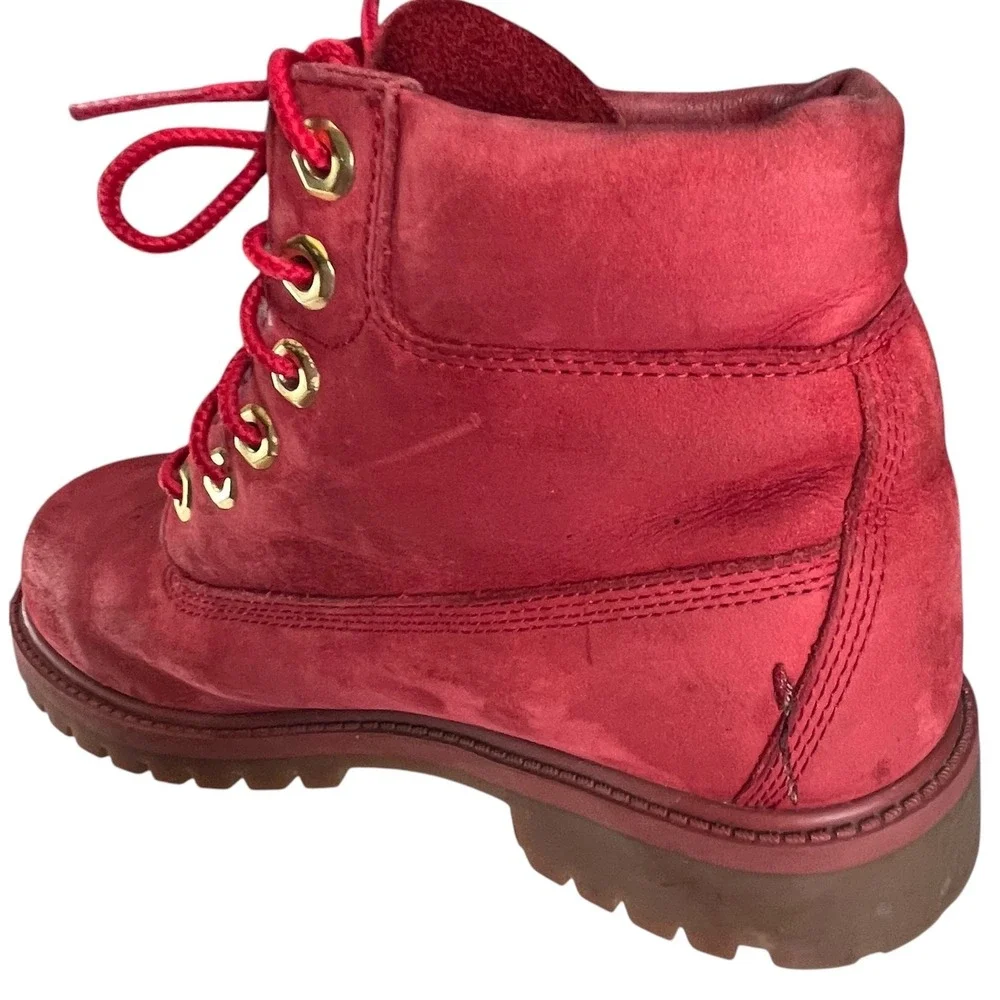 Timberland Boys 6 Inch Premium Waterproof Red‎ Nubuck Boots A1KRD Size 5